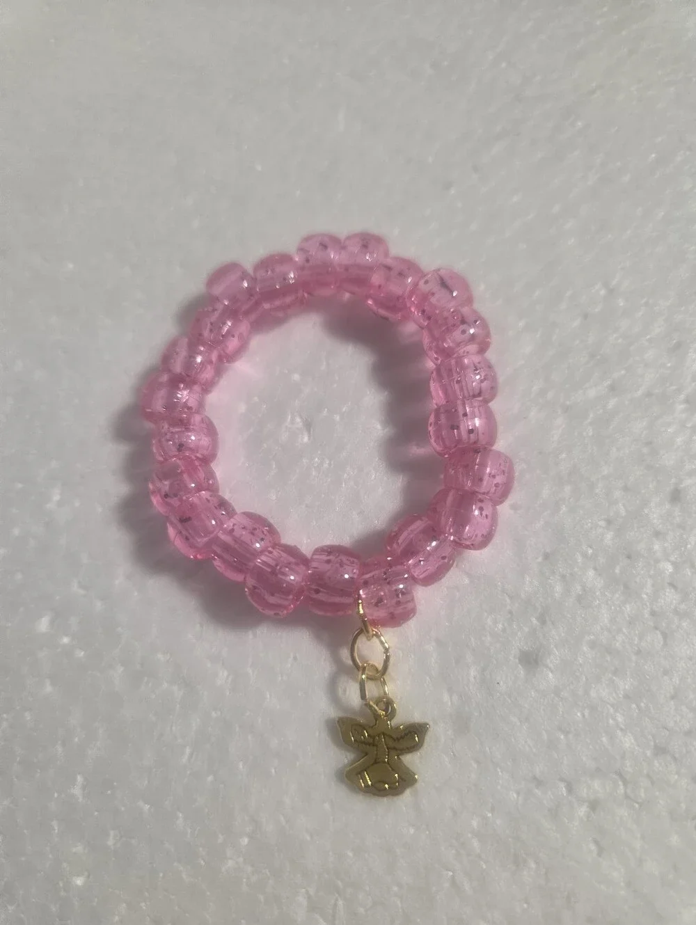 Handcrafted Pink Beaded Bracelet with Gold Girl Charm - Picture 7 of 9